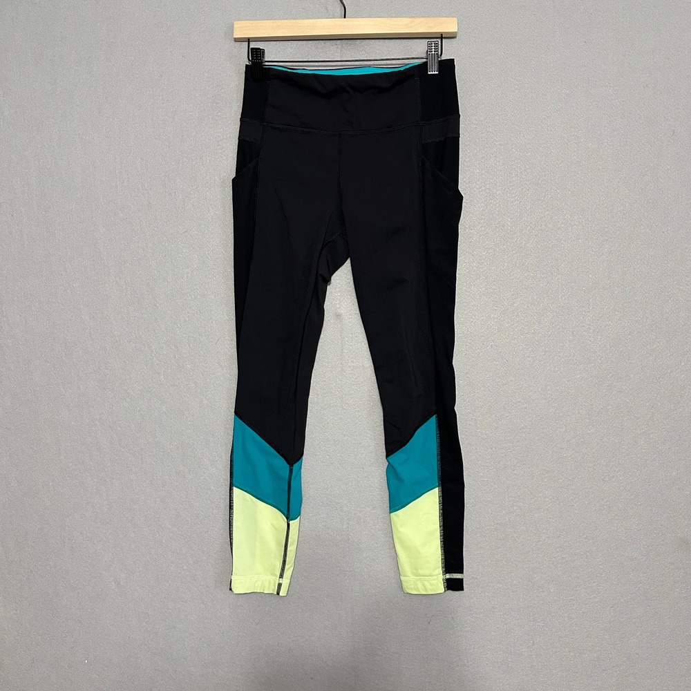 Lululemon Speed Up Tights Black Teal Lime Colorblock Pockets Size 6